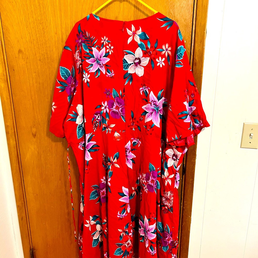 Vivid tropical faux wrap dress